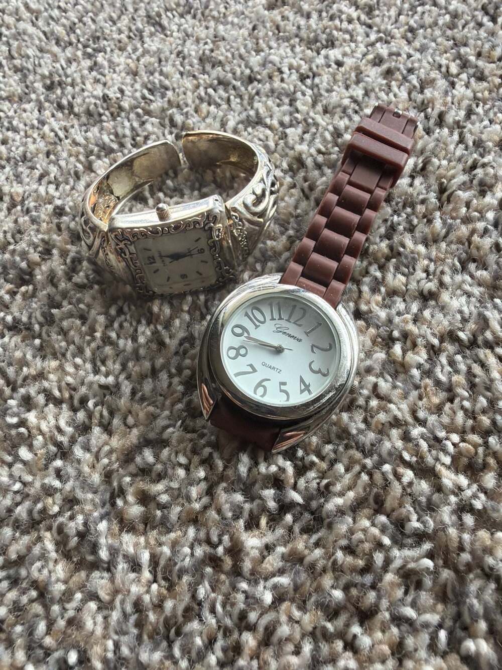 Geneva Silicone Strap Watch and Ornate Silver Cuff Watch Set value~75$